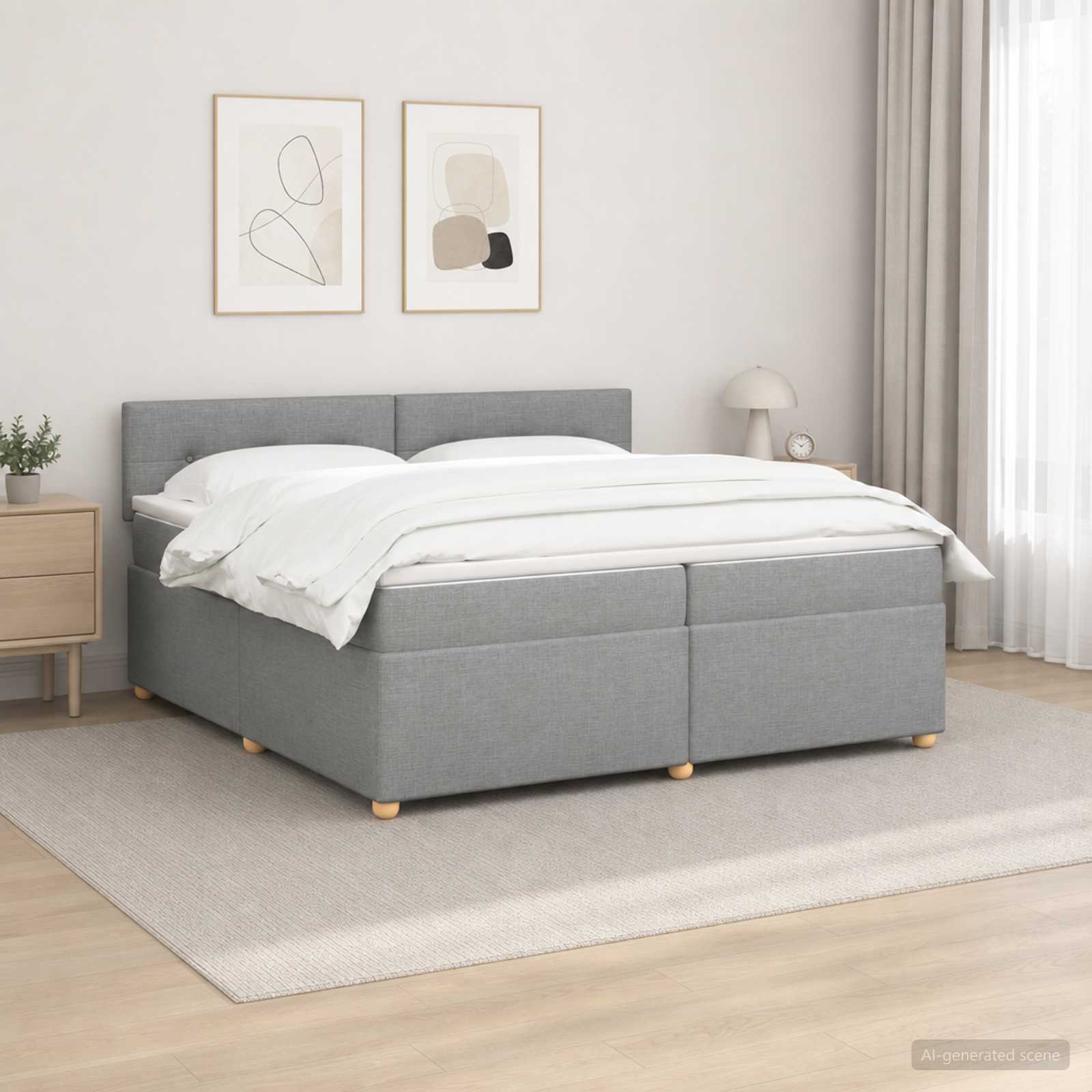 vidaXL Łóżko kontynentalne z materacem jasnoszary 200 x 200 cm tkanina