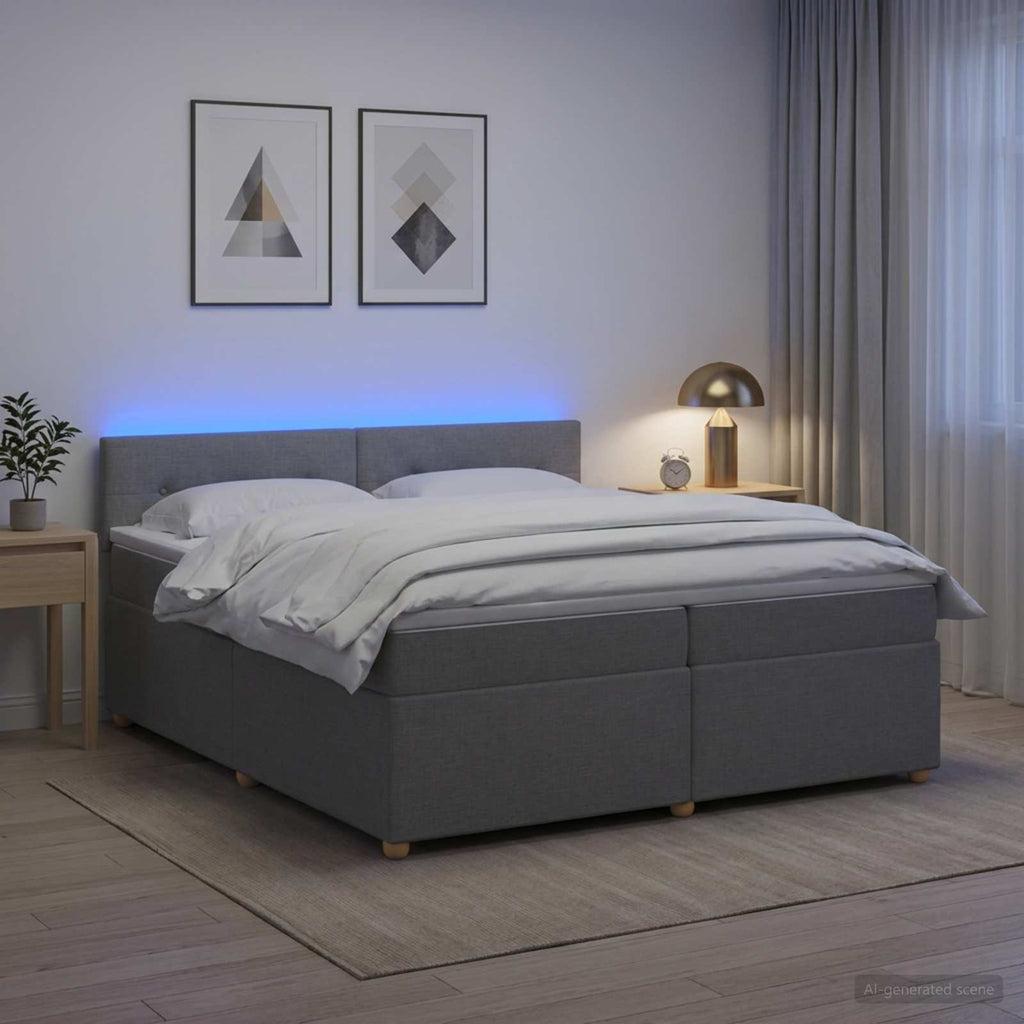 vidaXL Łóżko kontynentalne z materacem jasnoszary 200 x 200 cm tkanina