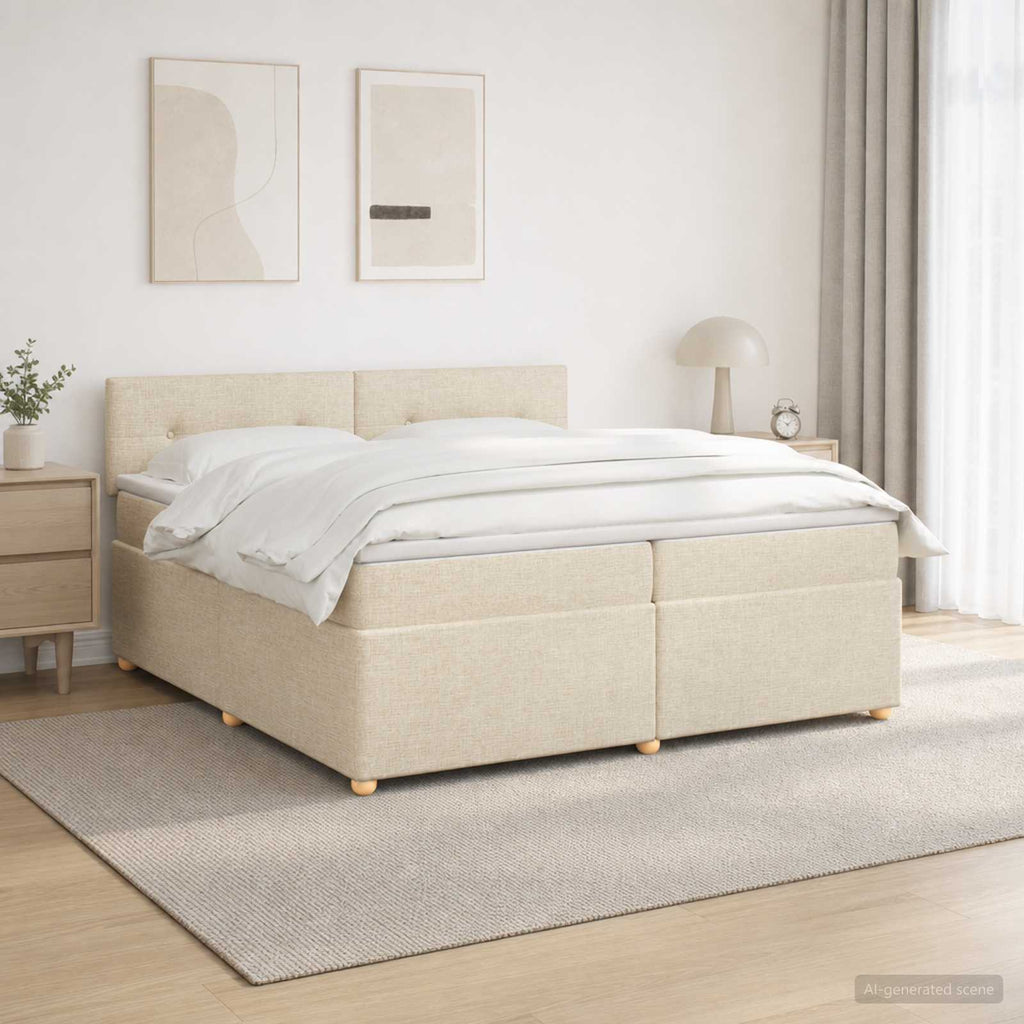 vidaXL Łóżko kontynentalne z materacem kremowy 200 x 200 cm tkanina