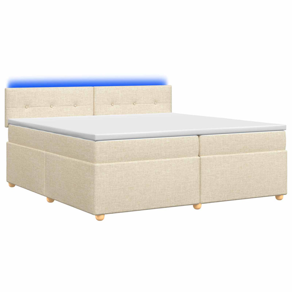 vidaXL Łóżko kontynentalne z materacem kremowy 200 x 200 cm tkanina
