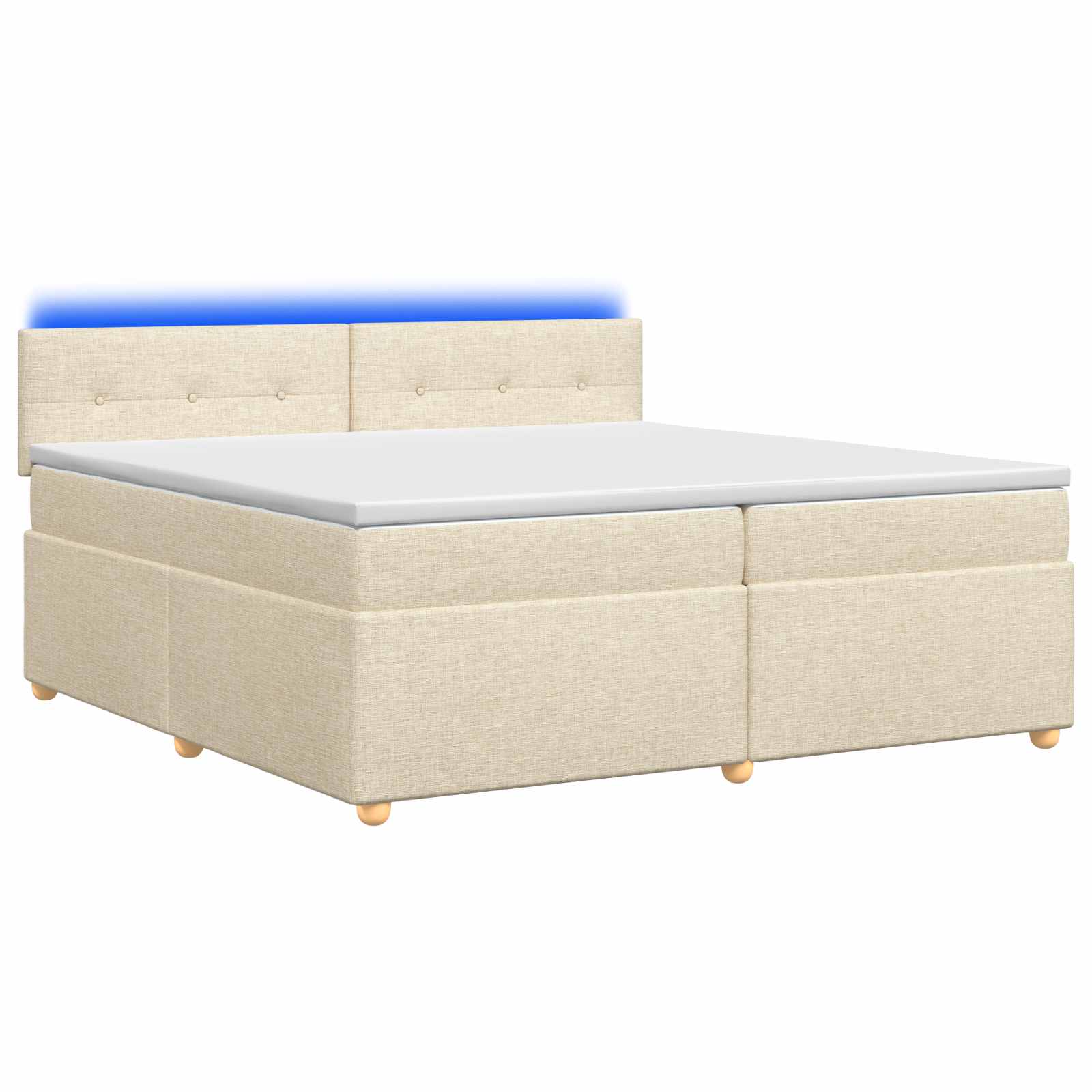 vidaXL Łóżko kontynentalne z materacem kremowy 200 x 200 cm tkanina