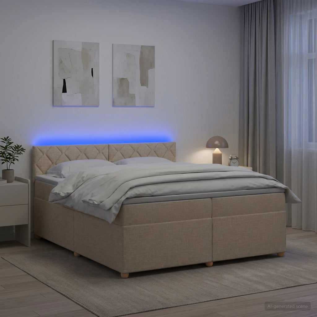 vidaXL Łóżko kontynentalne z materacem kremowy 200 x 200 cm tkanina