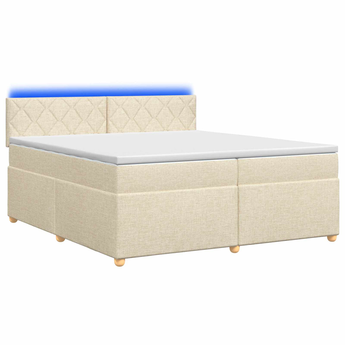 vidaXL Łóżko kontynentalne z materacem kremowy 200 x 200 cm tkanina