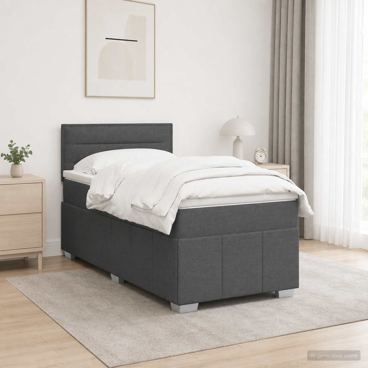 vidaXL Łóżko kontynentalne z materacem ciemnoszary 90 x 190 cm tkanina