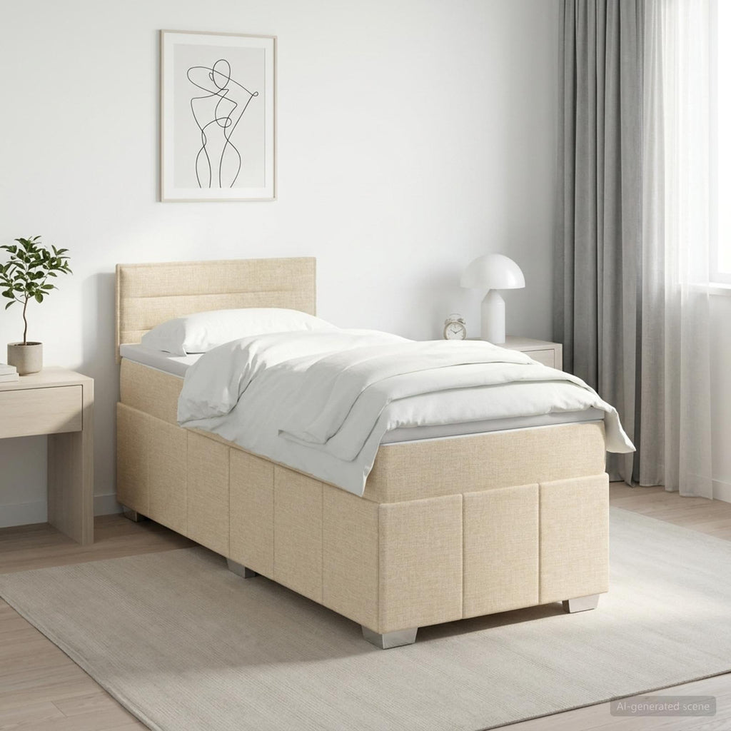 vidaXL Łóżko kontynentalne z materacem kremowy 100 x 200 cm tkanina