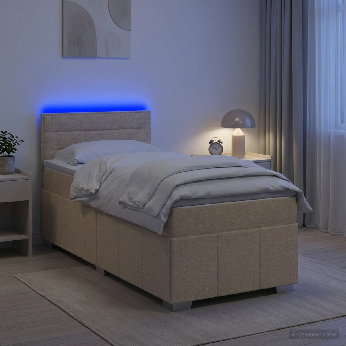 vidaXL Łóżko kontynentalne z materacem kremowy 100 x 200 cm tkanina
