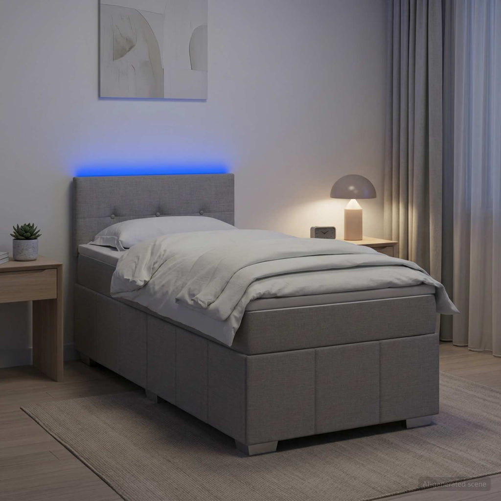 vidaXL Łóżko Box Spring z materacem i LED jasnoszary 90 x 190 cm