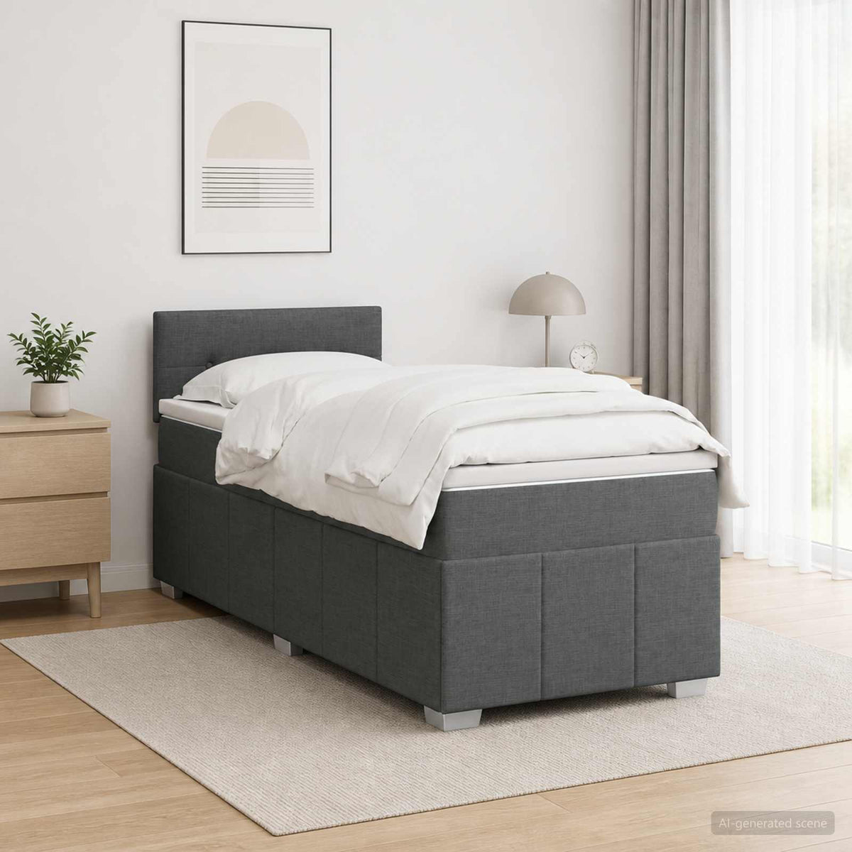 vidaXL Łóżko kontynentalne z materacem ciemnoszary 90 x 190 cm tkanina