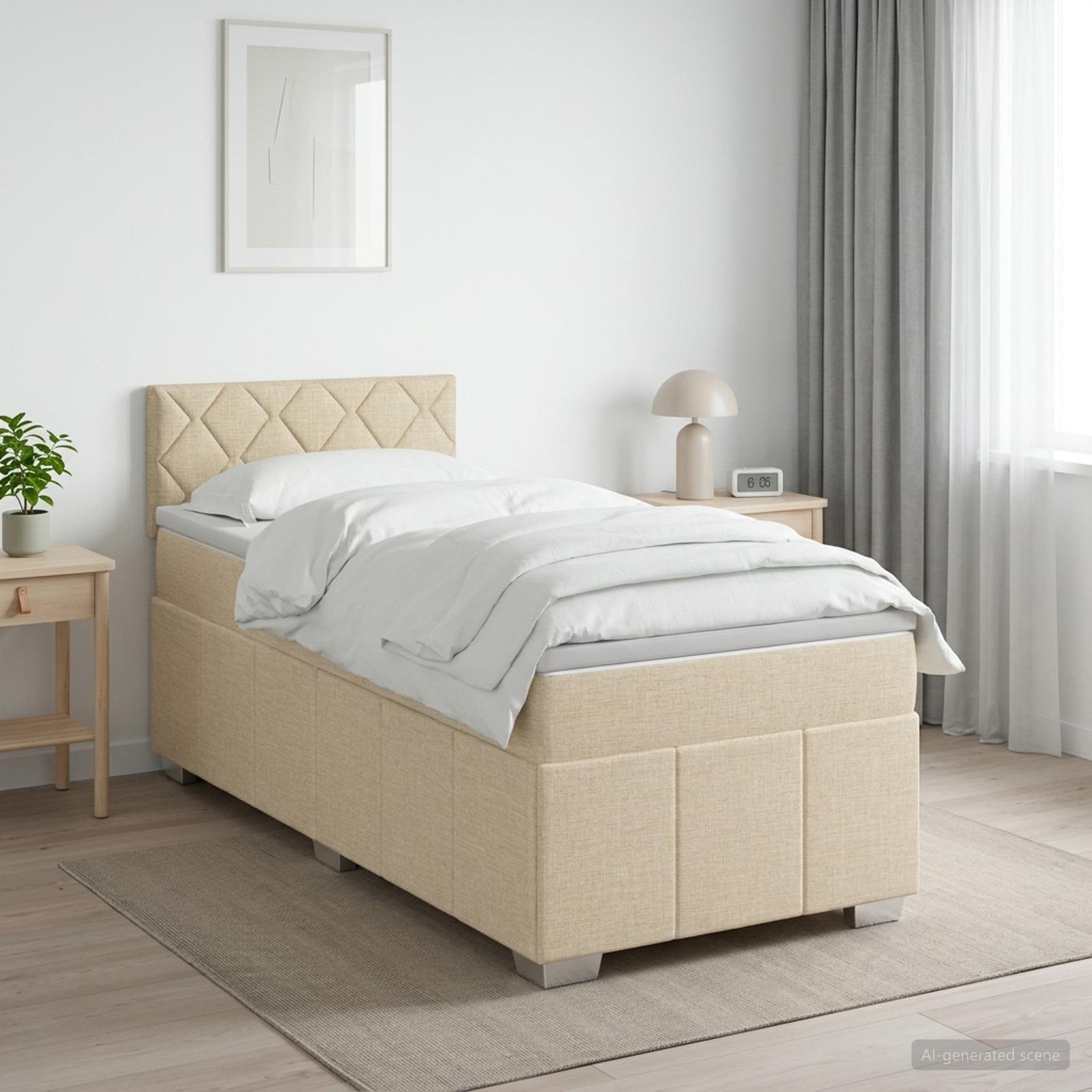 vidaXL Łóżko kontynentalne z materacem kremowy 100 x 200 cm tkanina