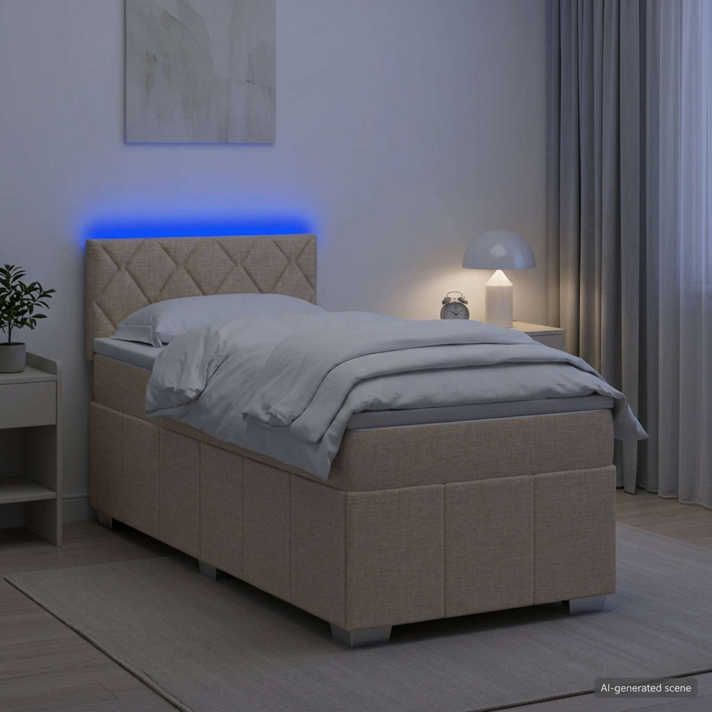 vidaXL Łóżko kontynentalne z materacem kremowy 90 x 200 cm tkanina