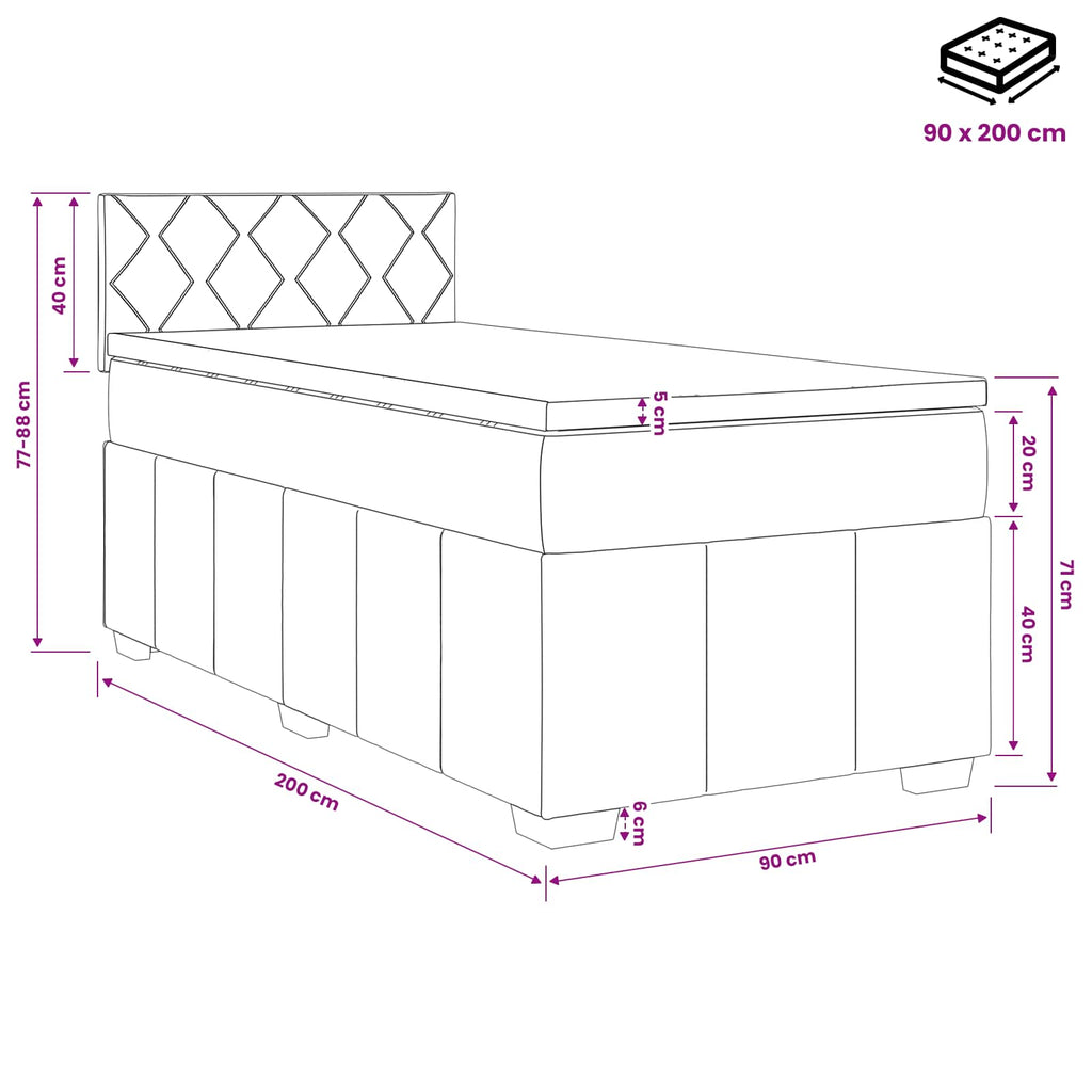 vidaXL Łóżko kontynentalne z materacem Ciemnoszary 90 x 200 cm tkanina