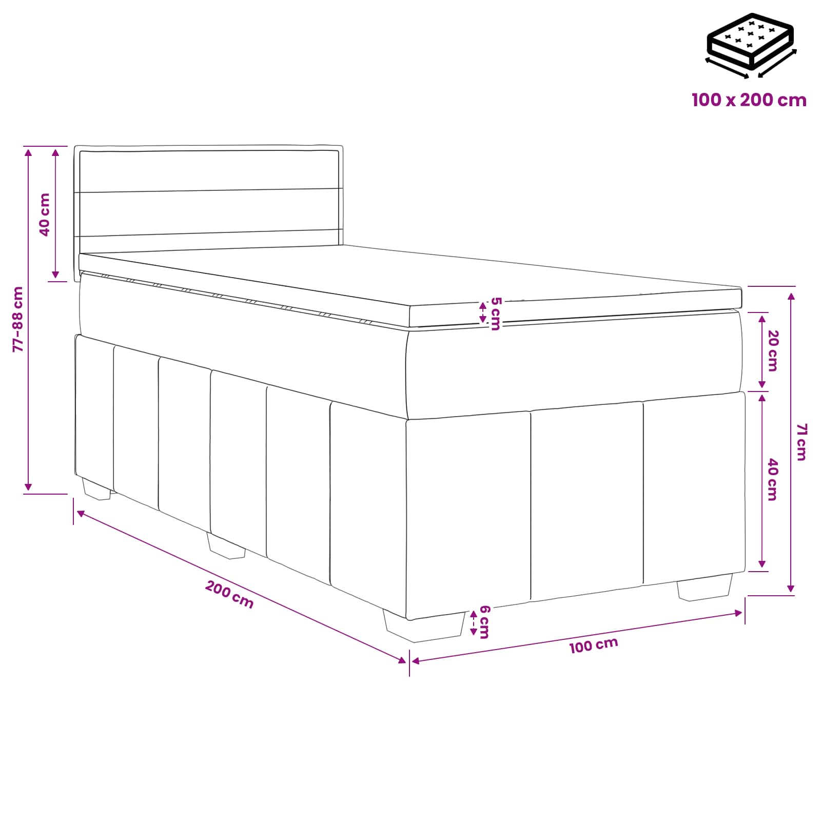 vidaXL Łóżko kontynentalne z materacem niebieski 100 x 200 cm tkanina