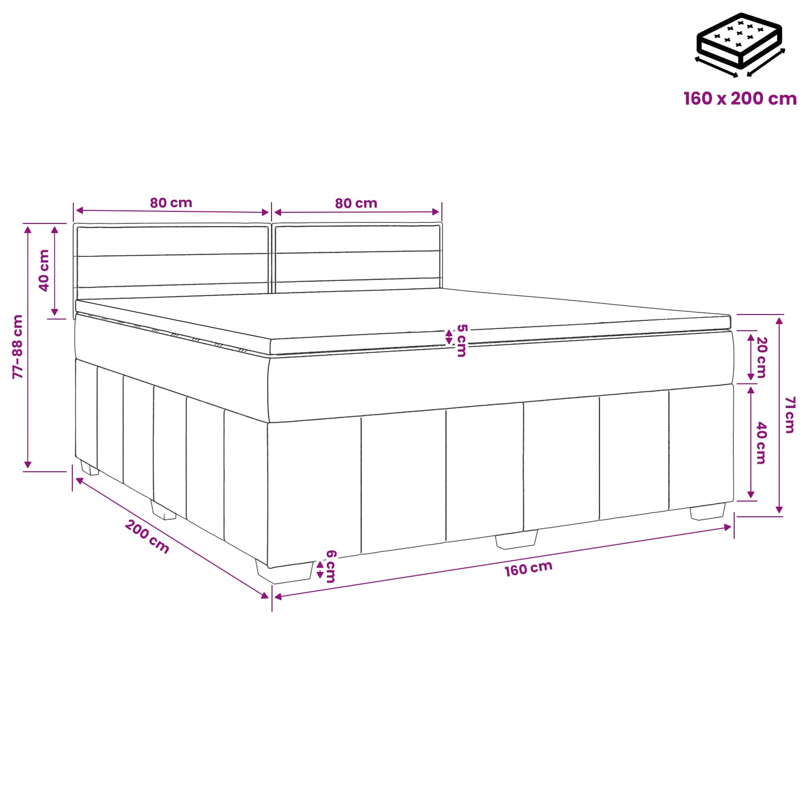 vidaXL Łóżko kontynentalne z materacem jasnoszary 160 x 200 cm tkanina