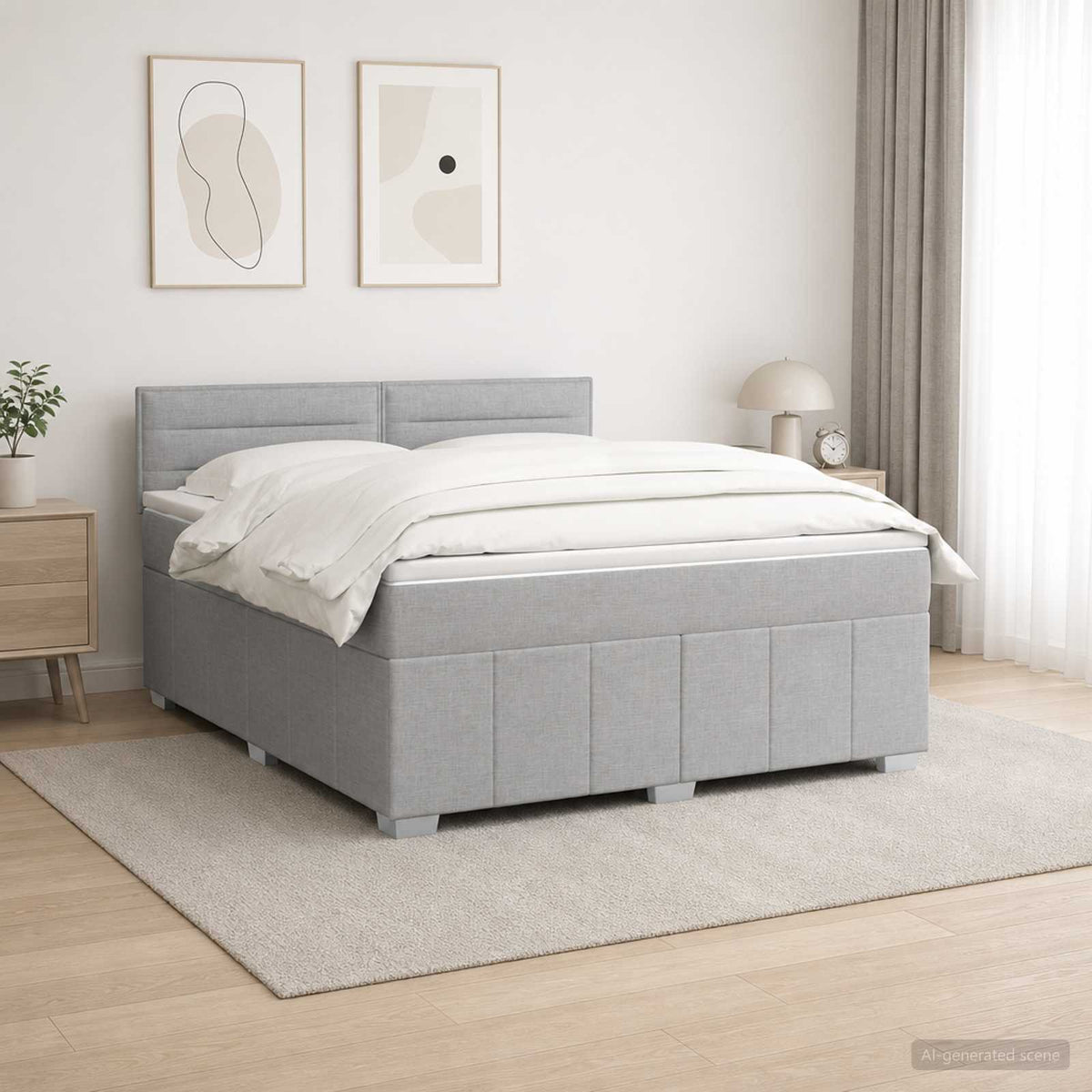 vidaXL Łóżko kontynentalne z materacem jasnoszary 160 x 200 cm tkanina