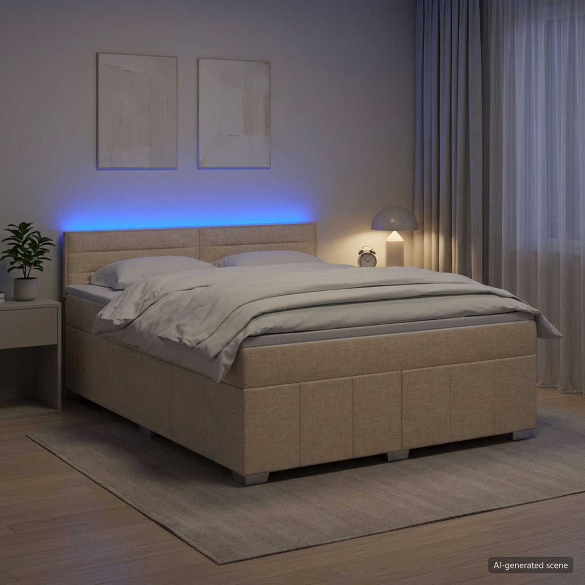vidaXL Łóżko kontynentalne z materacem kremowy 140 x 190 cm tkanina