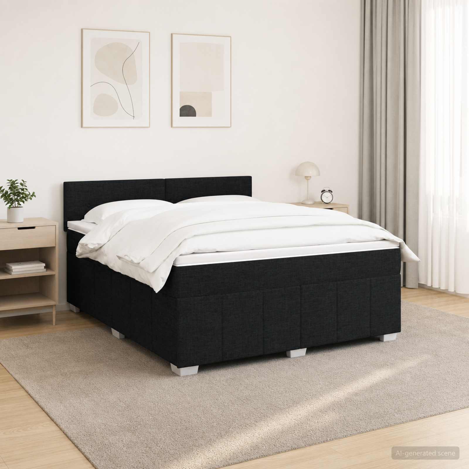 vidaXL Łóżko kontynentalne z materacem Czarny 140 x 190 cm tkanina