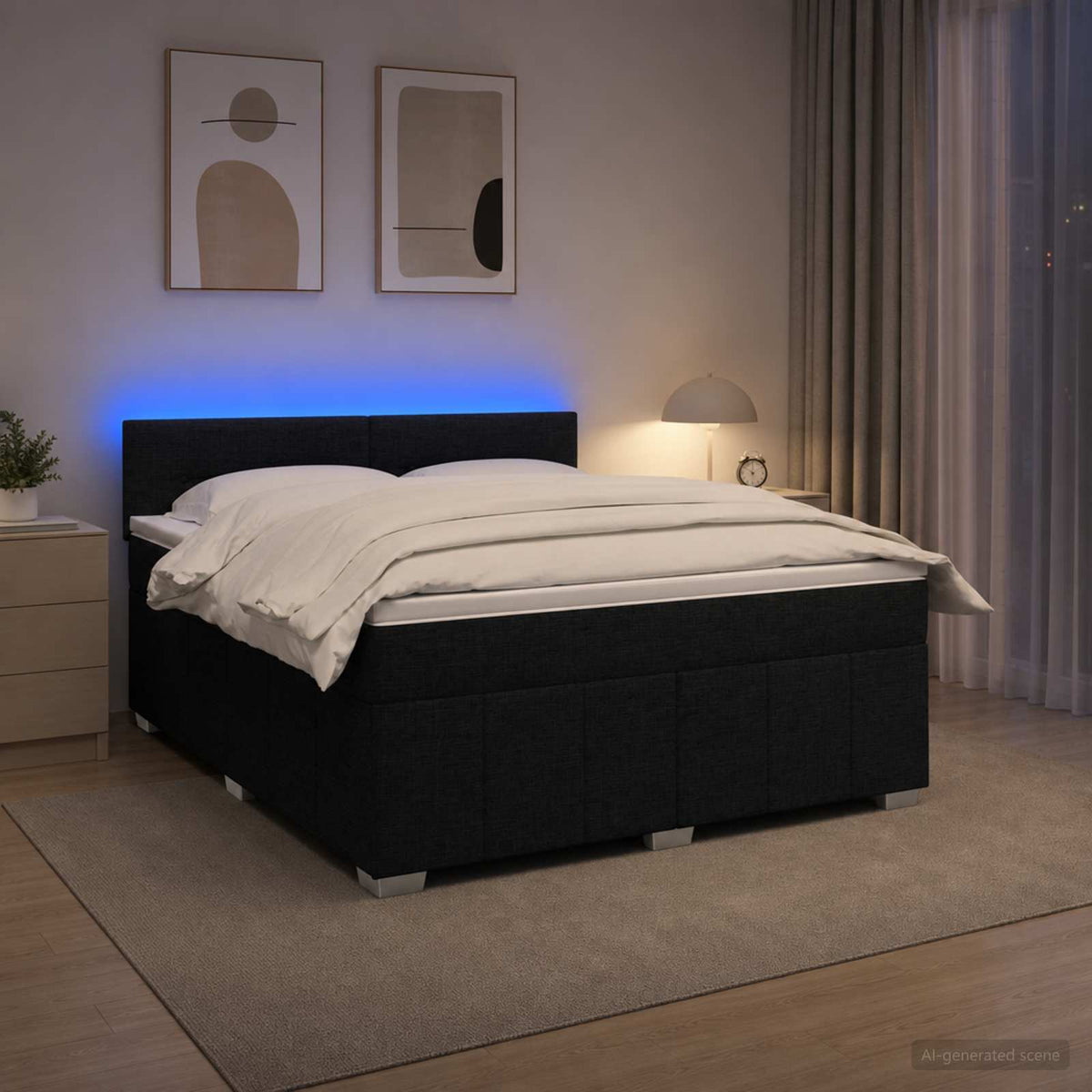 vidaXL Łóżko kontynentalne z materacem Czarny 140 x 190 cm tkanina