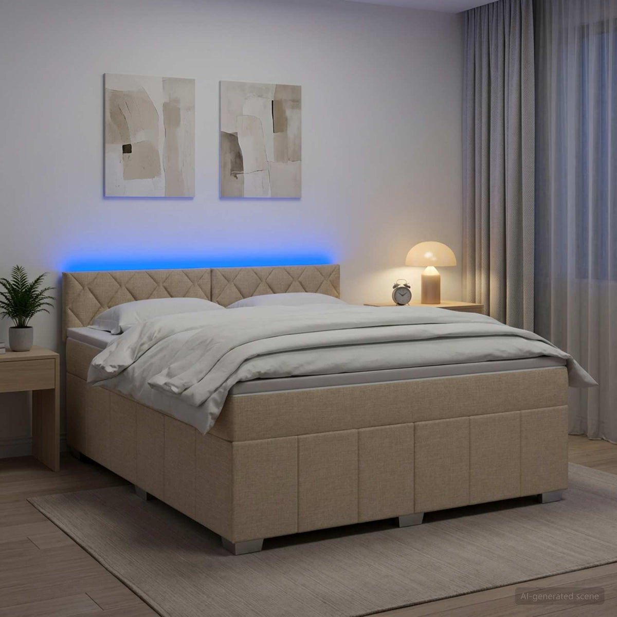vidaXL Łóżko kontynentalne z materacem kremowy 140 x 190 cm tkanina