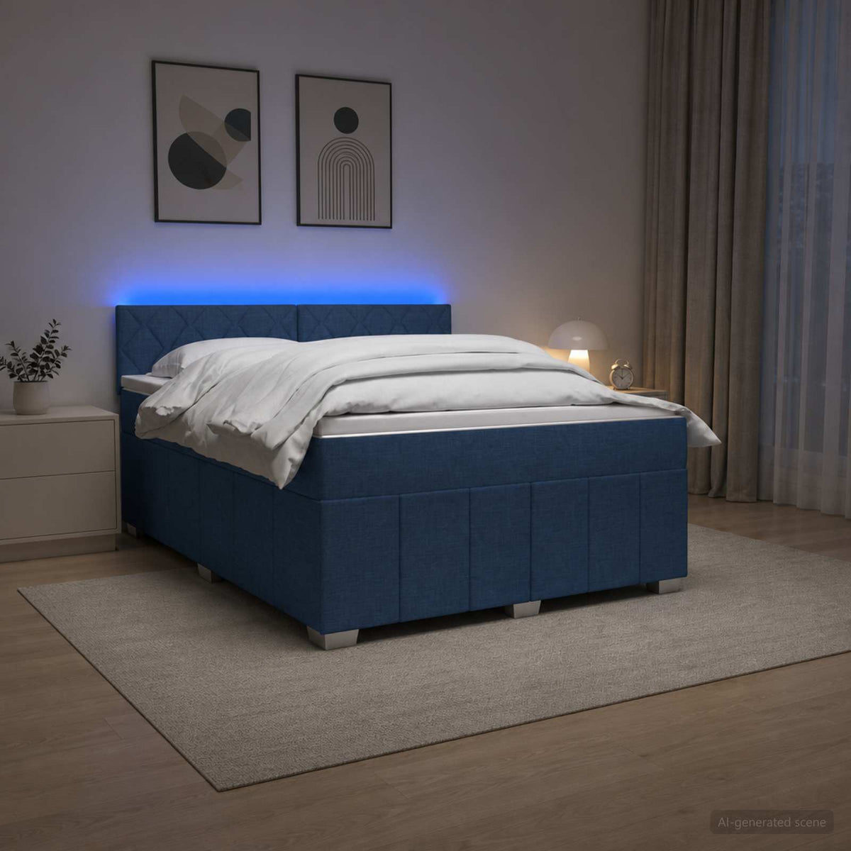 vidaXL Łóżko kontynentalne z materacem niebieski 160 x 200 cm tkanina