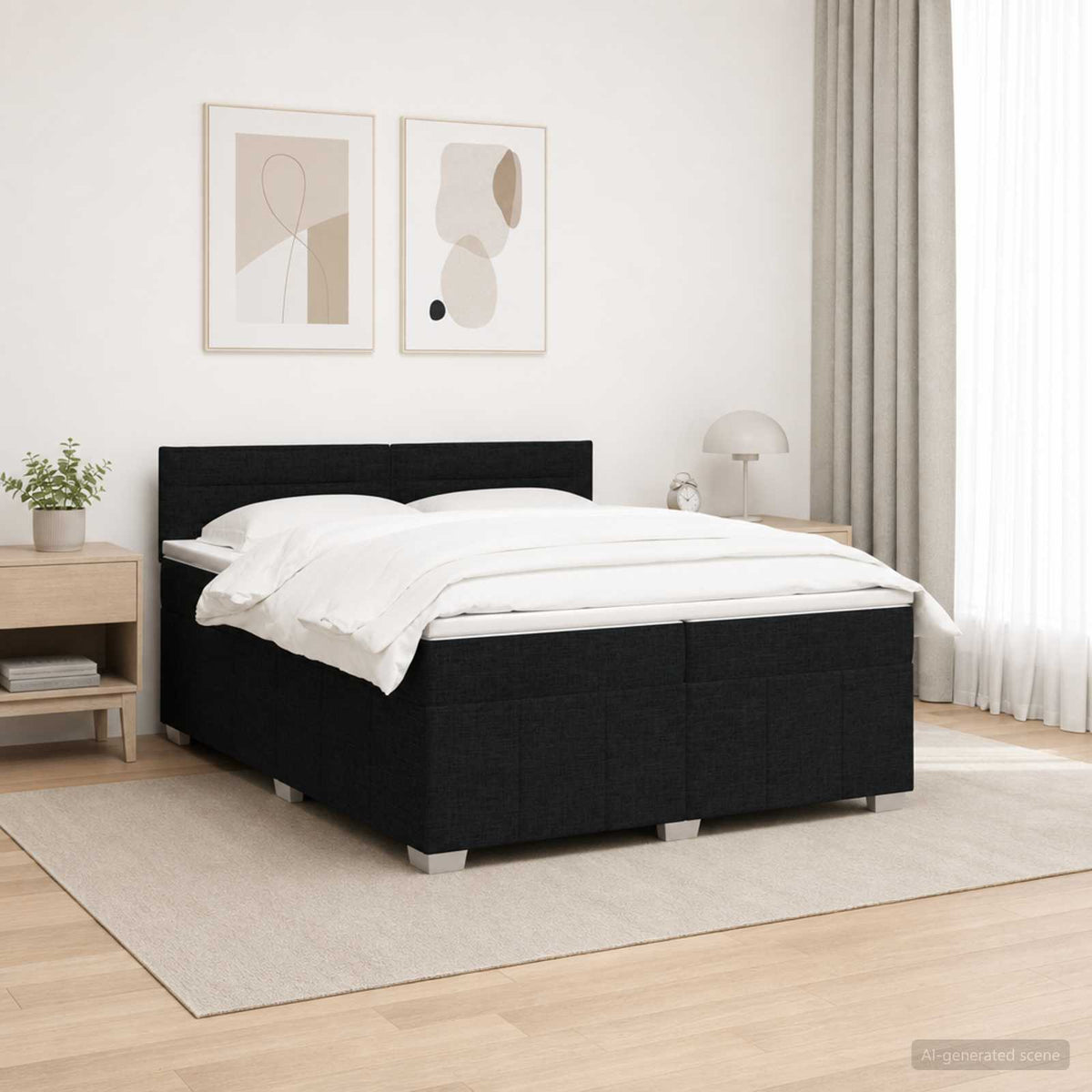 vidaXL Łóżko kontynentalne z materacem Czarny 200 x 200 cm tkanina