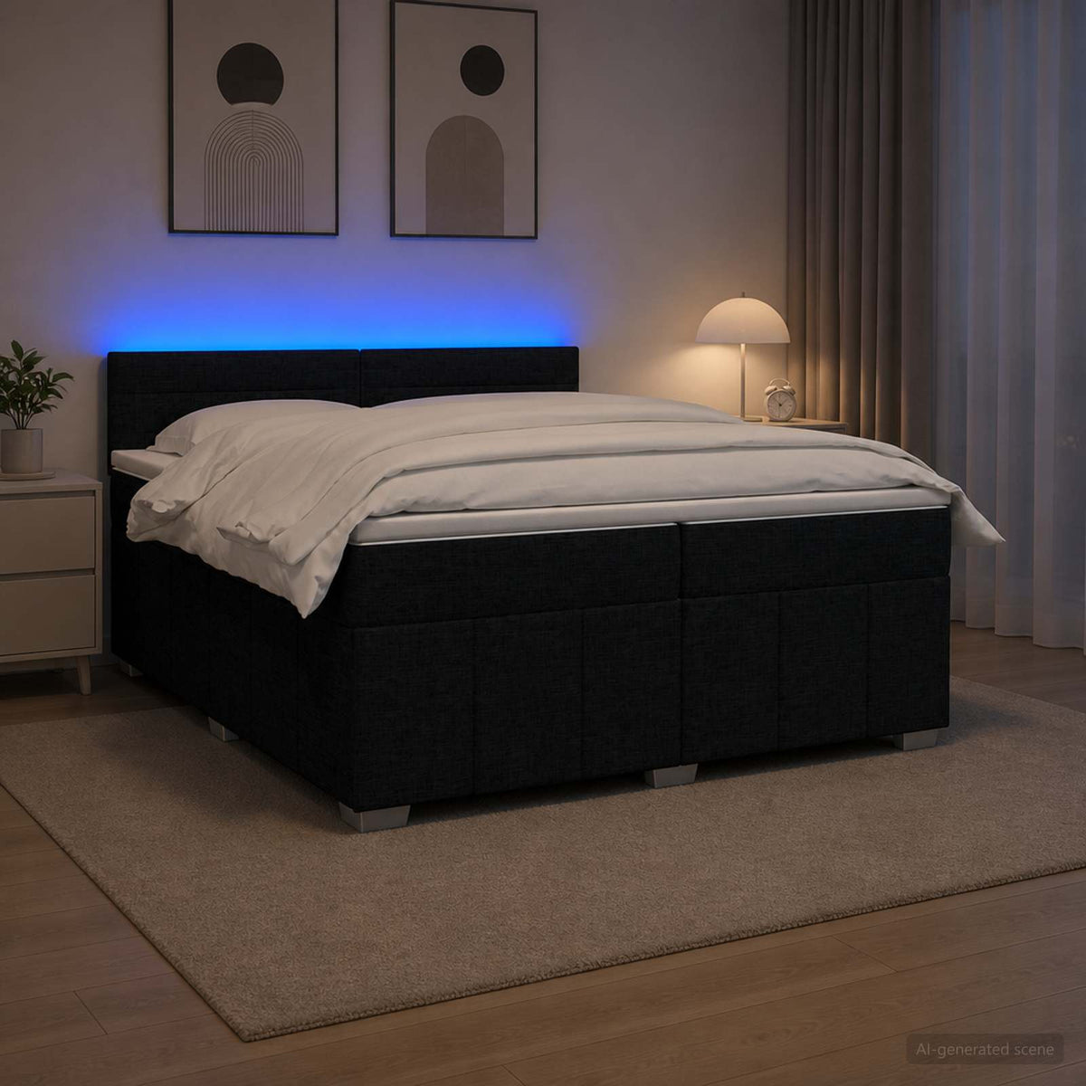 vidaXL Łóżko kontynentalne z materacem Czarny 200 x 200 cm tkanina