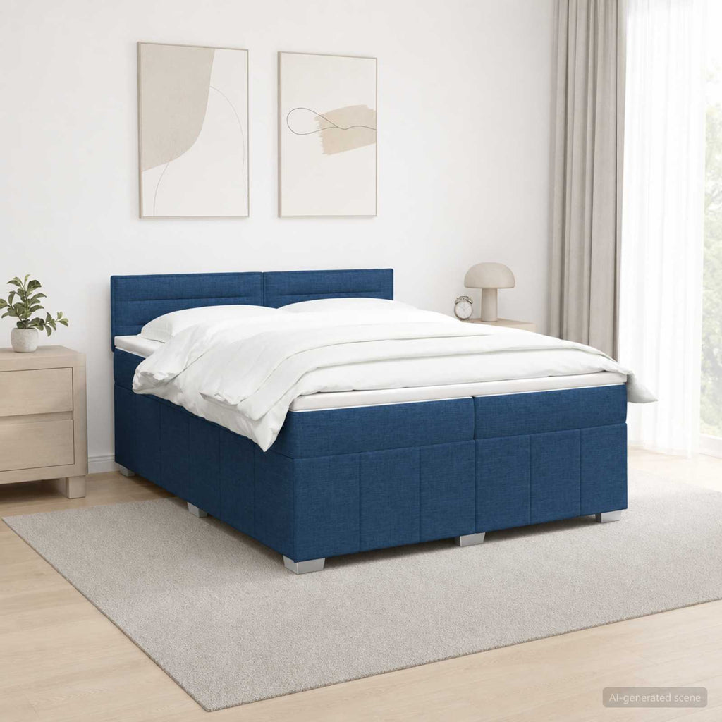 vidaXL Łóżko kontynentalne z materacem niebieski 200 x 200 cm tkanina