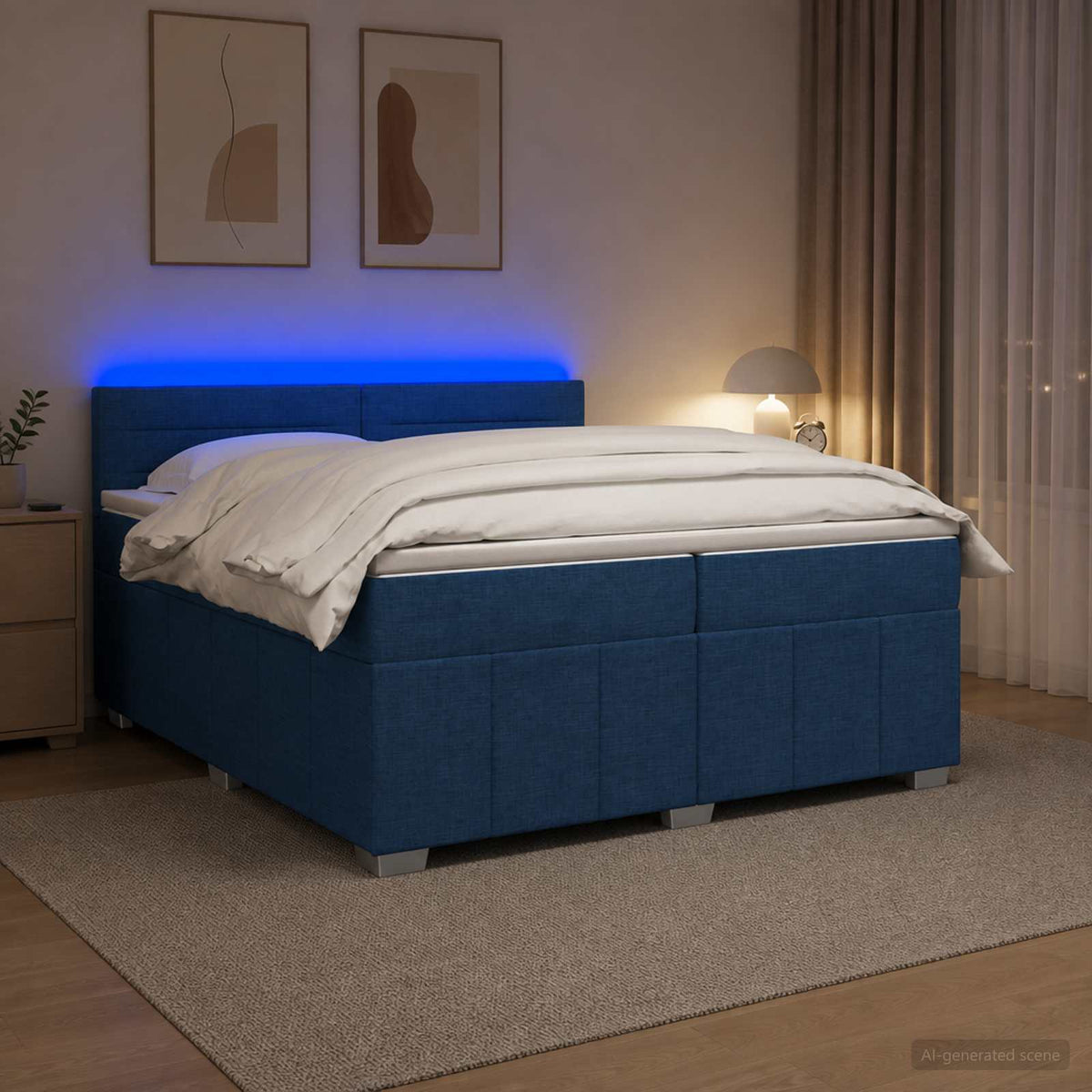 vidaXL Łóżko kontynentalne z materacem niebieski 200 x 200 cm tkanina