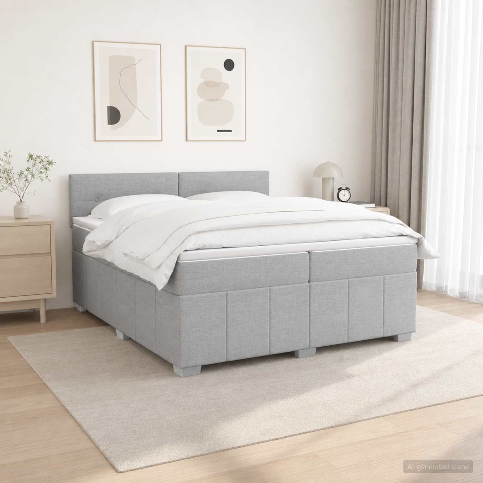 vidaXL Łóżko kontynentalne z materacem jasnoszary 200 x 200 cm tkanina