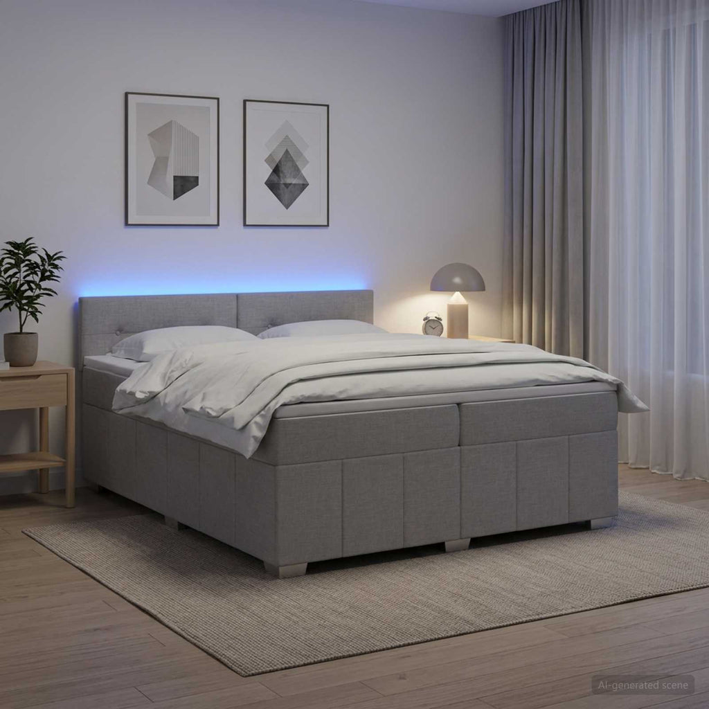 vidaXL Łóżko kontynentalne z materacem jasnoszary 200 x 200 cm tkanina
