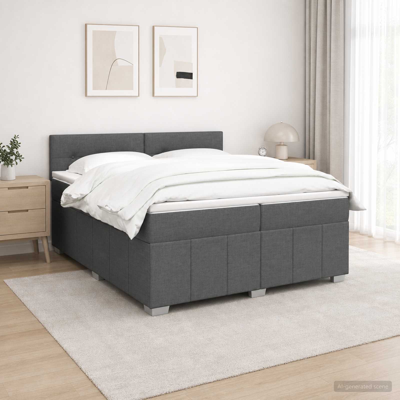 vidaXL Łóżko kontynentalne z materacem ciemnoszary 200 x 200 cm