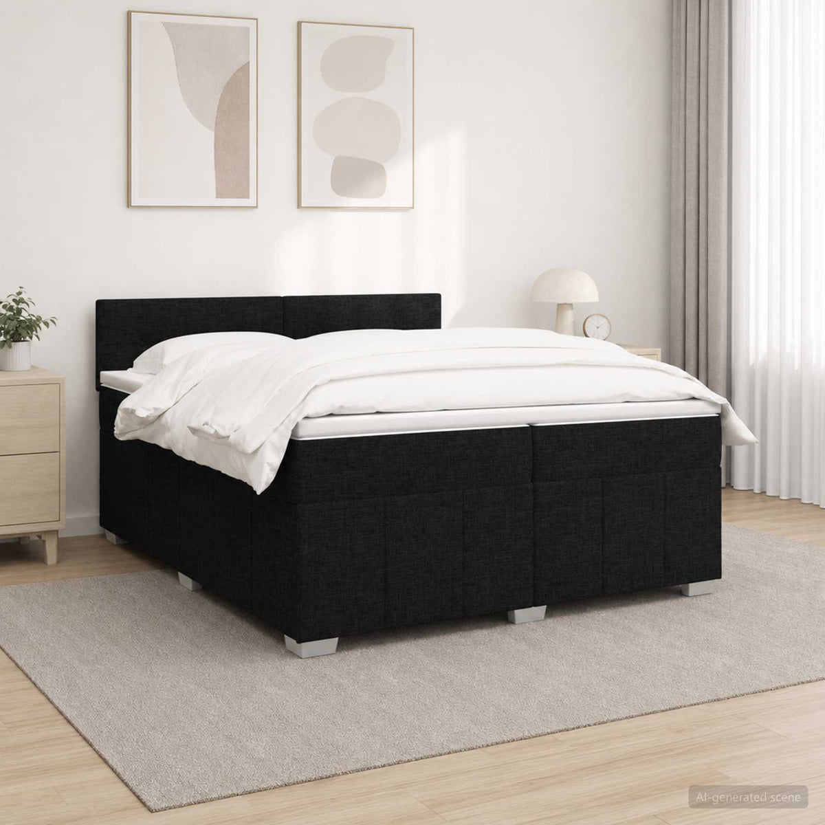 vidaXL Łóżko kontynentalne z materacem Czarny 200 x 200 cm tkanina