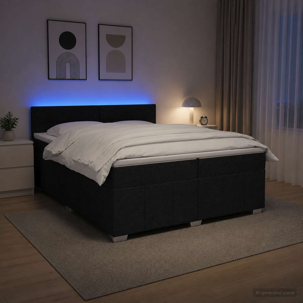 vidaXL Łóżko kontynentalne z materacem Czarny 200 x 200 cm tkanina