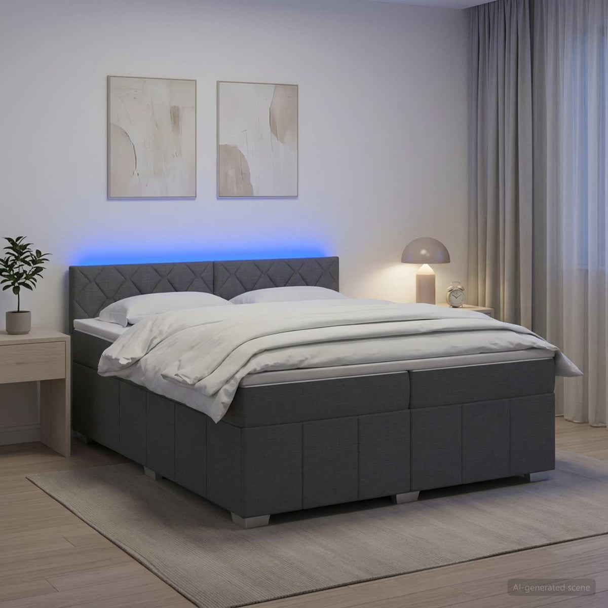 vidaXL Łóżko kontynentalne z materacem ciemnoszary 200 x 200 cm