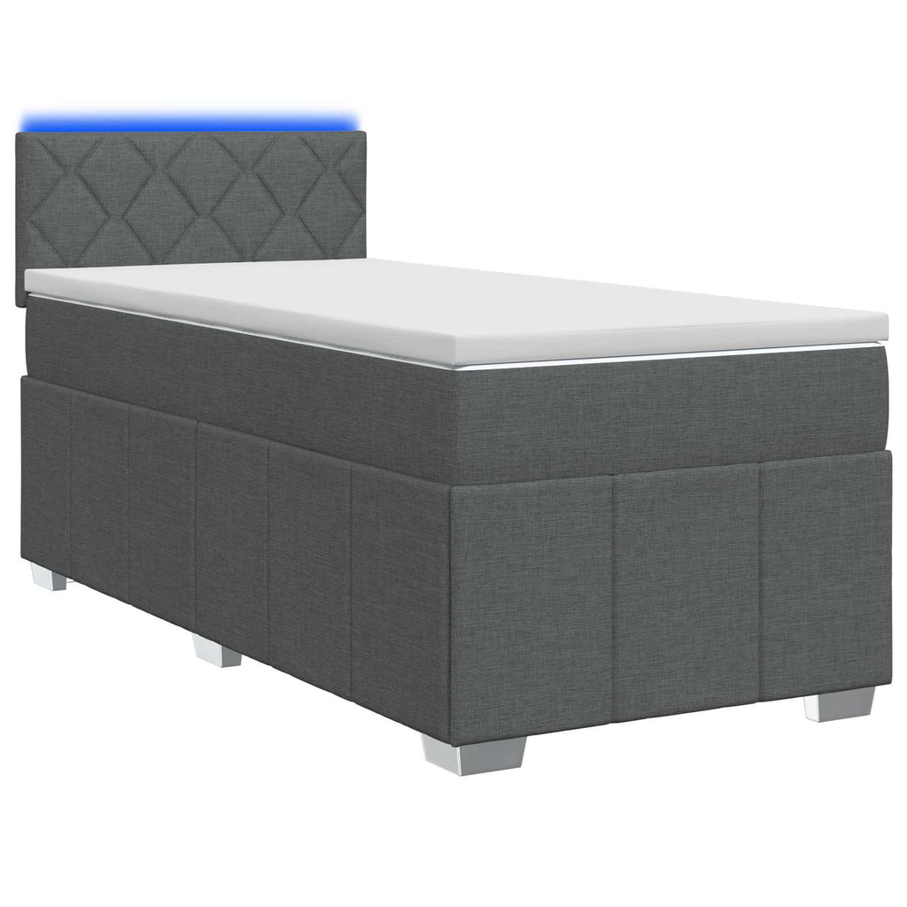 vidaXL Łóżko Box Spring z materacem i LED ciemnoszary 90 x 190 cm