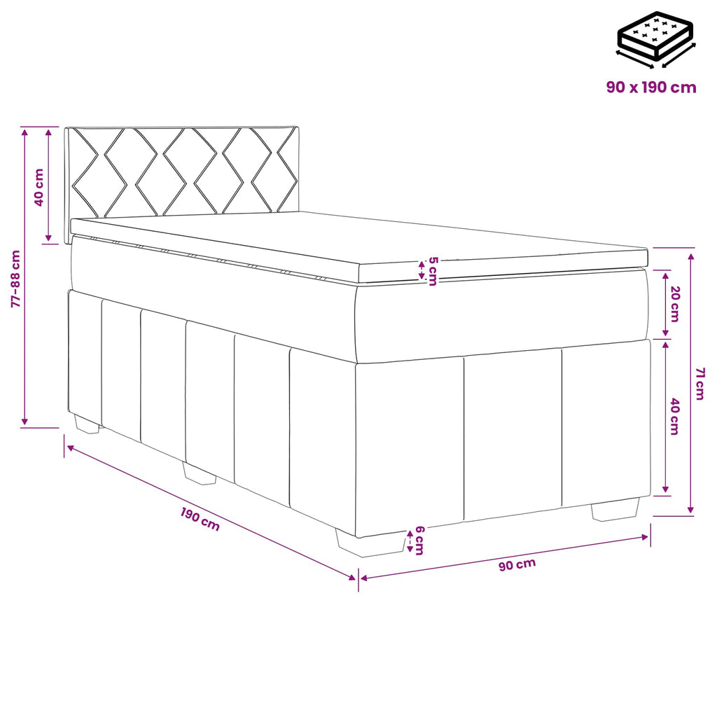 vidaXL Łóżko Box Spring z materacem i LED ciemnoszary 90 x 190 cm