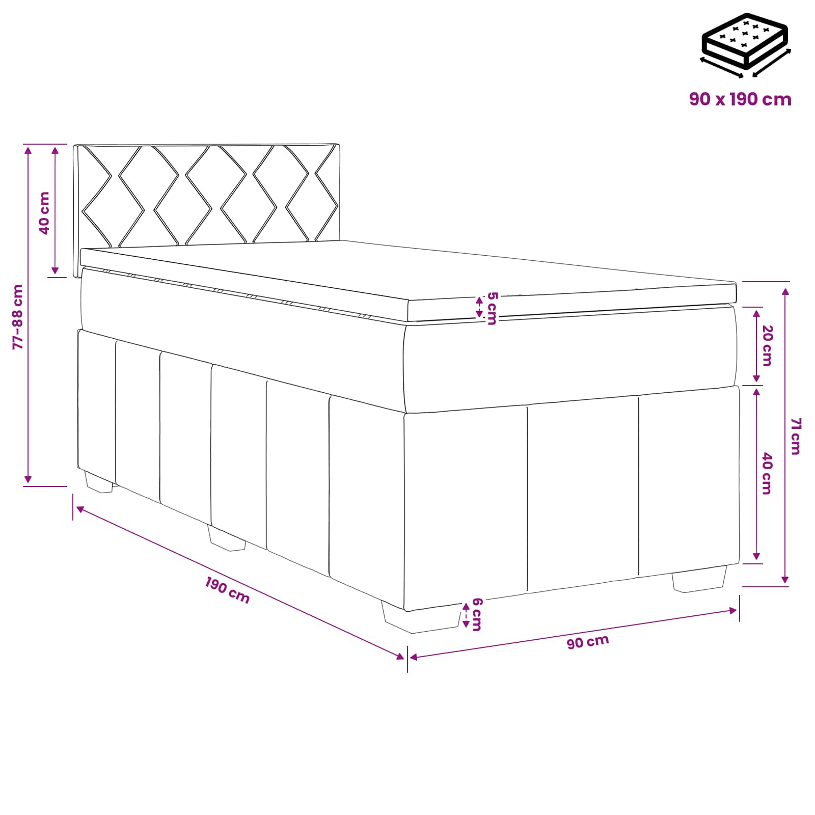 vidaXL Łóżko Box Spring z materacem i LED ciemnoszary 90 x 190 cm