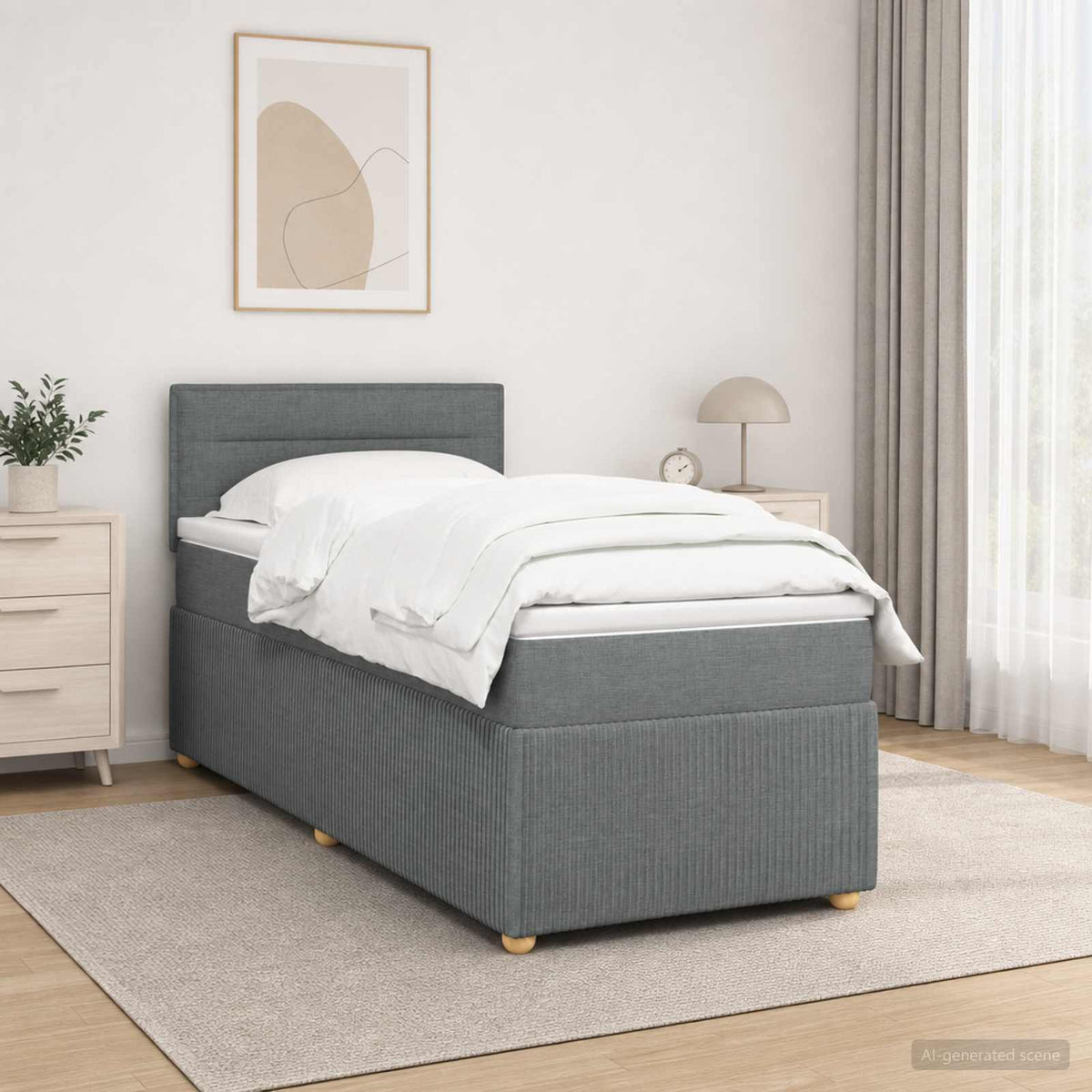 vidaXL Łóżko kontynentalne z materacem ciemnoszary 90 x 190 cm tkanina