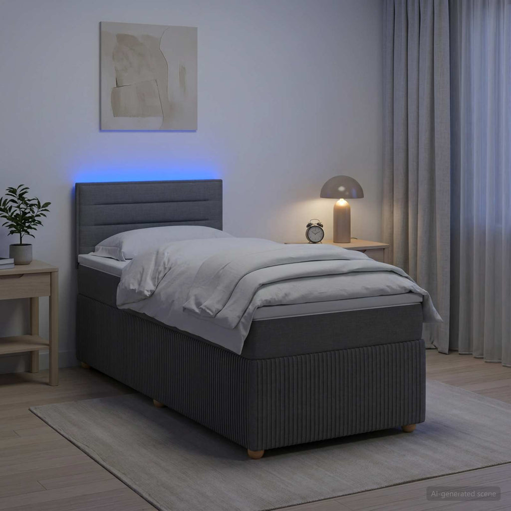 vidaXL Łóżko Box Spring z materacem i LED ciemnoszary 90 x 190 cm