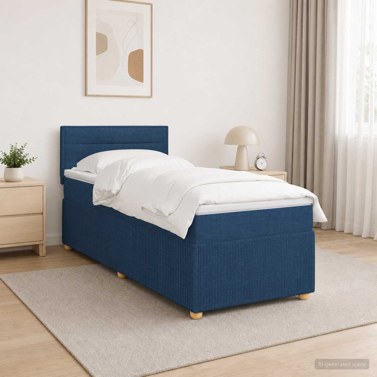vidaXL Łóżko kontynentalne z materacem niebieski 90 x 190 cm tkanina