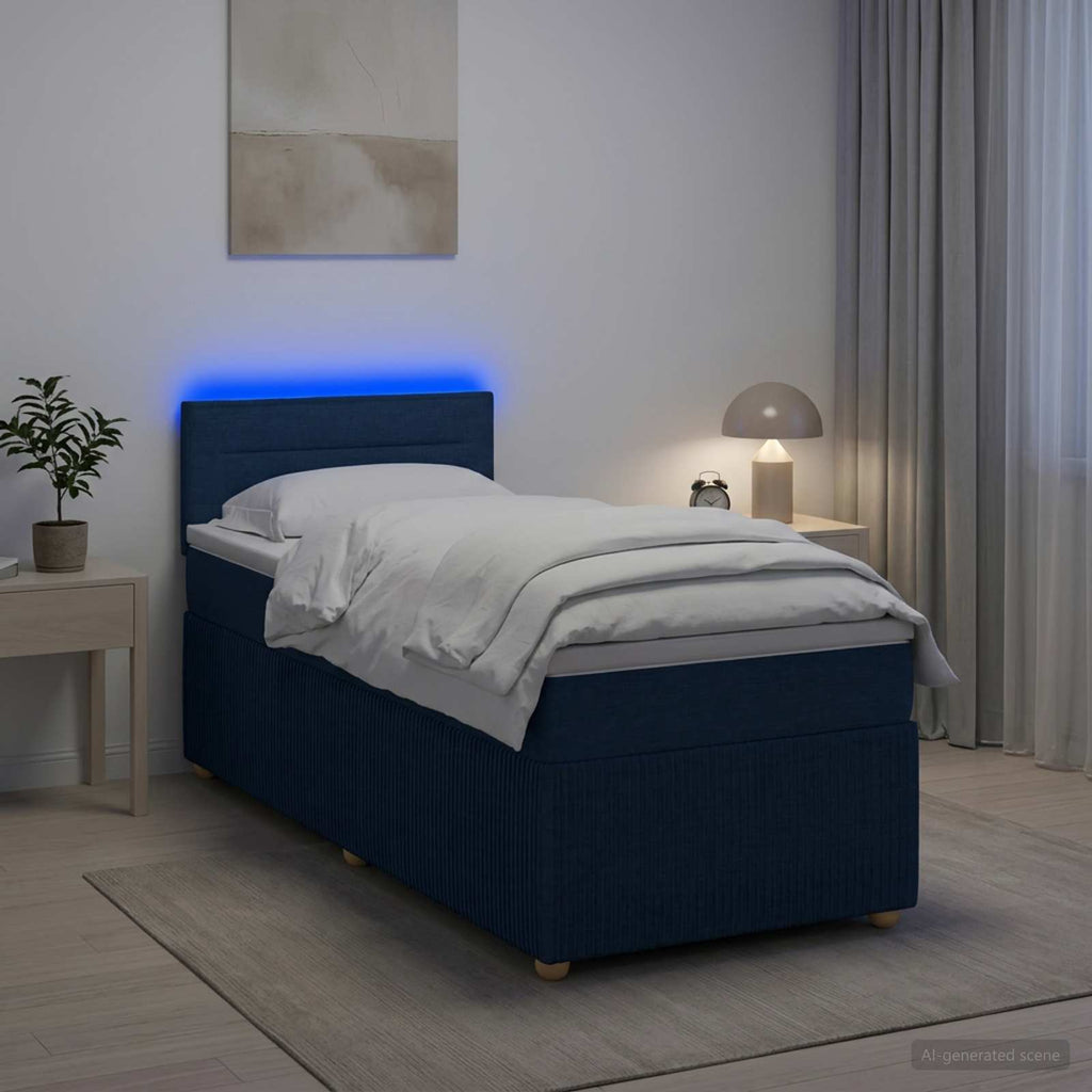 vidaXL Łóżko kontynentalne z materacem niebieski 90 x 190 cm tkanina