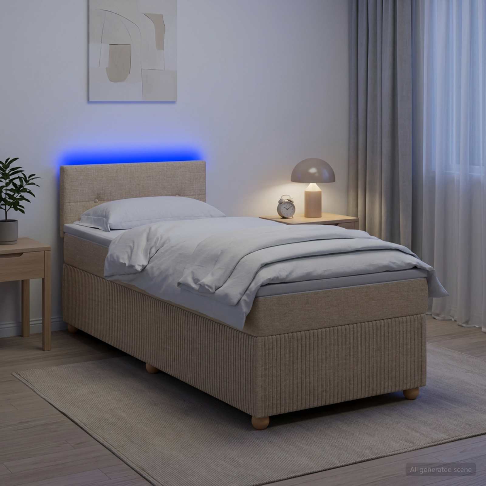 vidaXL Łóżko kontynentalne z materacem kremowy 100 x 200 cm tkanina