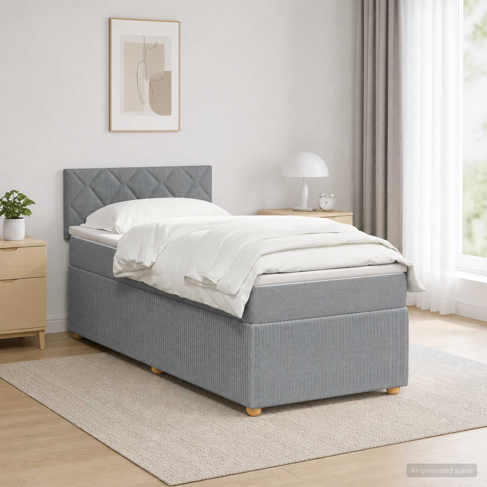 vidaXL Łóżko kontynentalne z materacem jasnoszary 100 x 200 cm tkanina