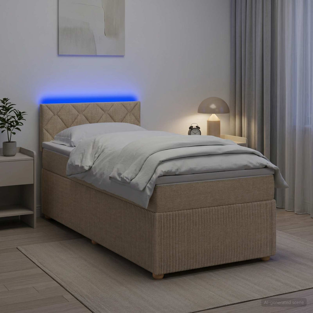 vidaXL Łóżko kontynentalne z materacem kremowy 100 x 200 cm tkanina