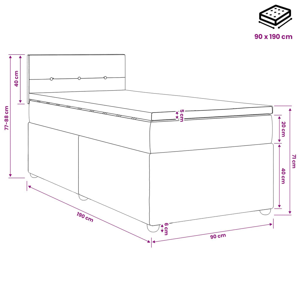 vidaXL Łóżko kontynentalne z materacem niebieski 90 x 190 cm tkanina
