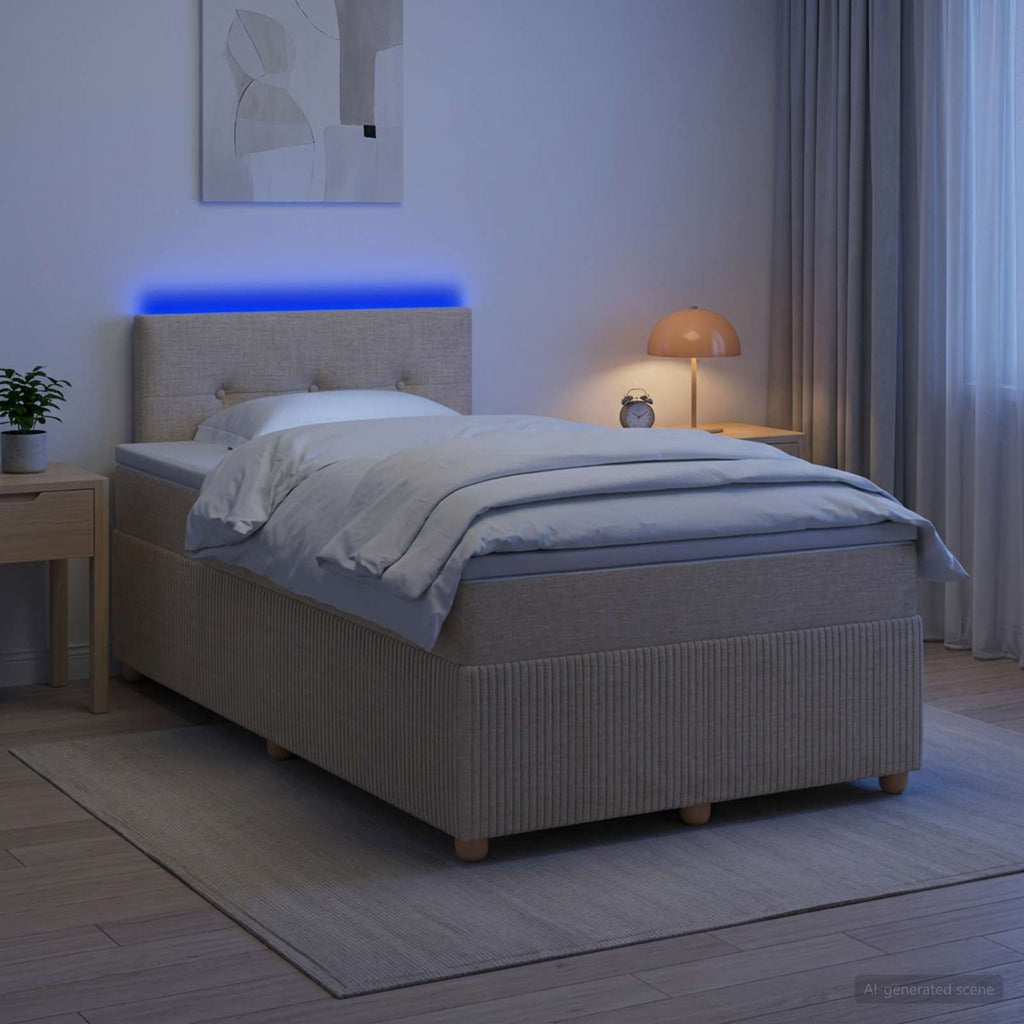 vidaXL Łóżko kontynentalne z materacem kremowy 120 x 190 cm tkanina