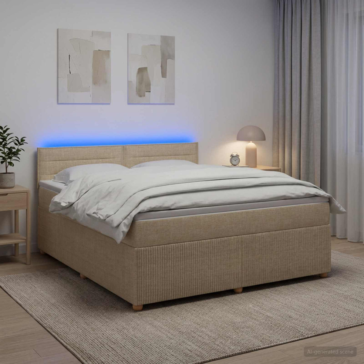 vidaXL Łóżko kontynentalne z materacem kremowy 180 x 200 cm tkanina