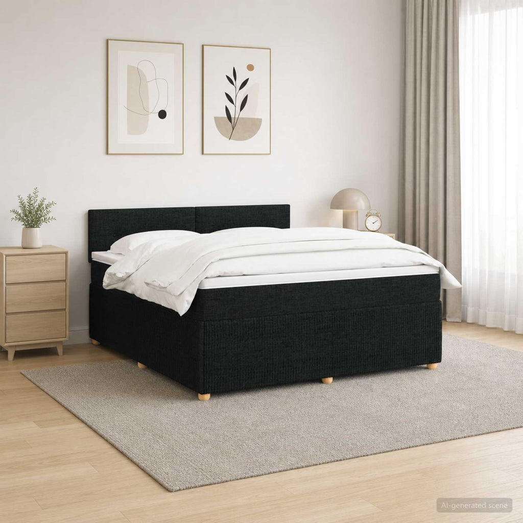 vidaXL Łóżko kontynentalne z materacem Czarny 140 x 190 cm tkanina