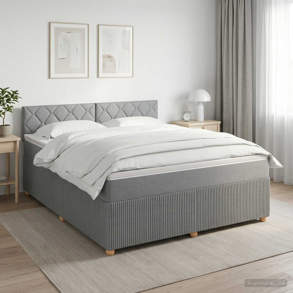 vidaXL Łóżko kontynentalne z materacem jasnoszary 180 x 200 cm tkanina