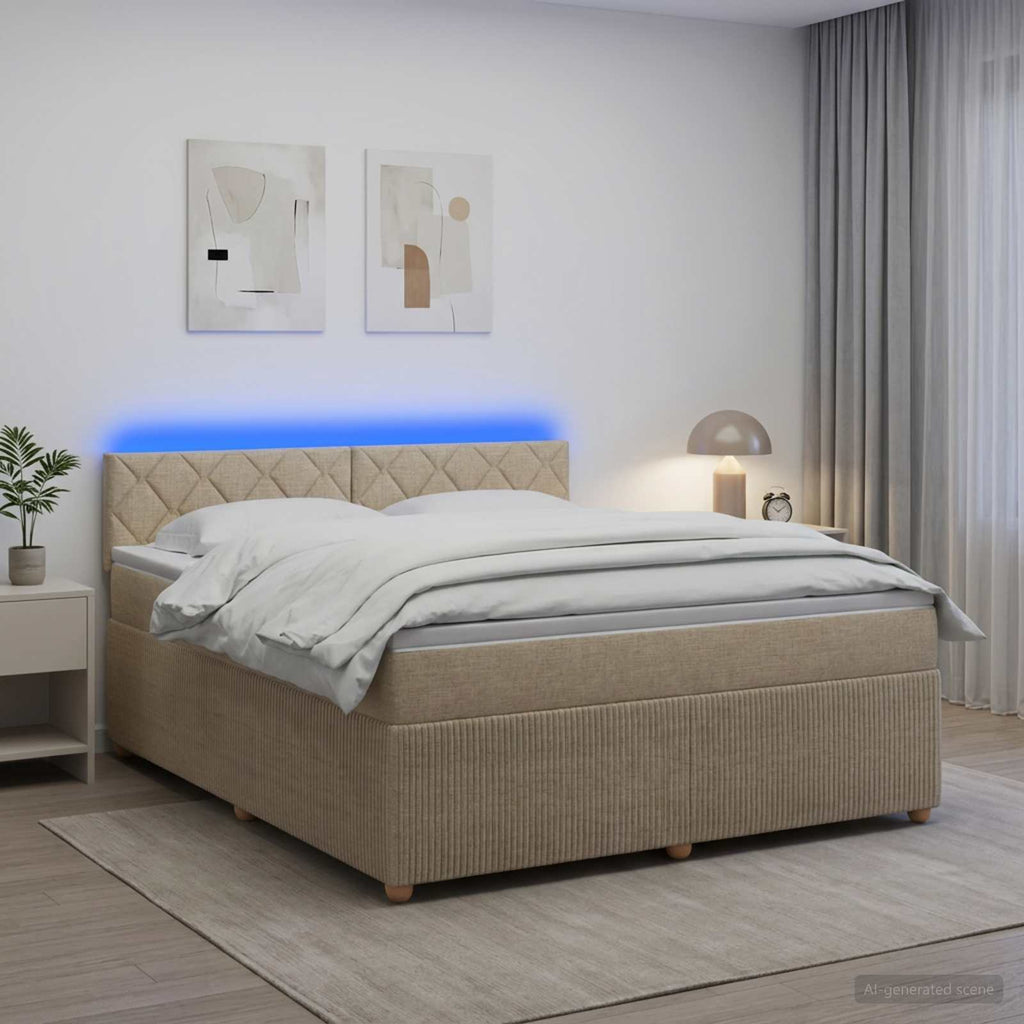 vidaXL Łóżko kontynentalne z materacem kremowy 180 x 200 cm tkanina