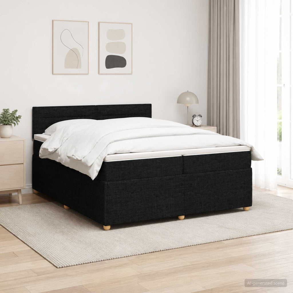 vidaXL Łóżko kontynentalne z materacem Czarny 200 x 200 cm tkanina